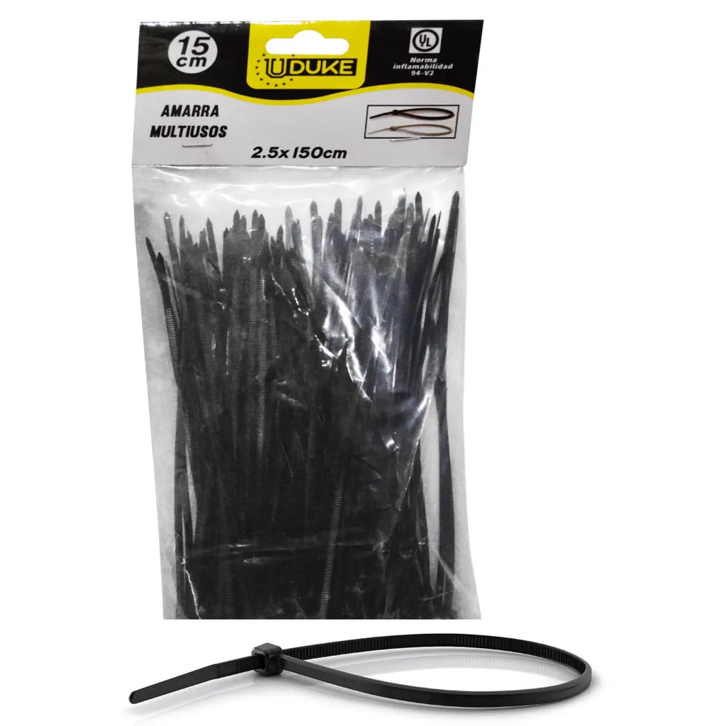 AMARRA PLASTICA UDUKE NEGRA 2.5X150MM (15 CM) (100 UNDS) (HT70031)