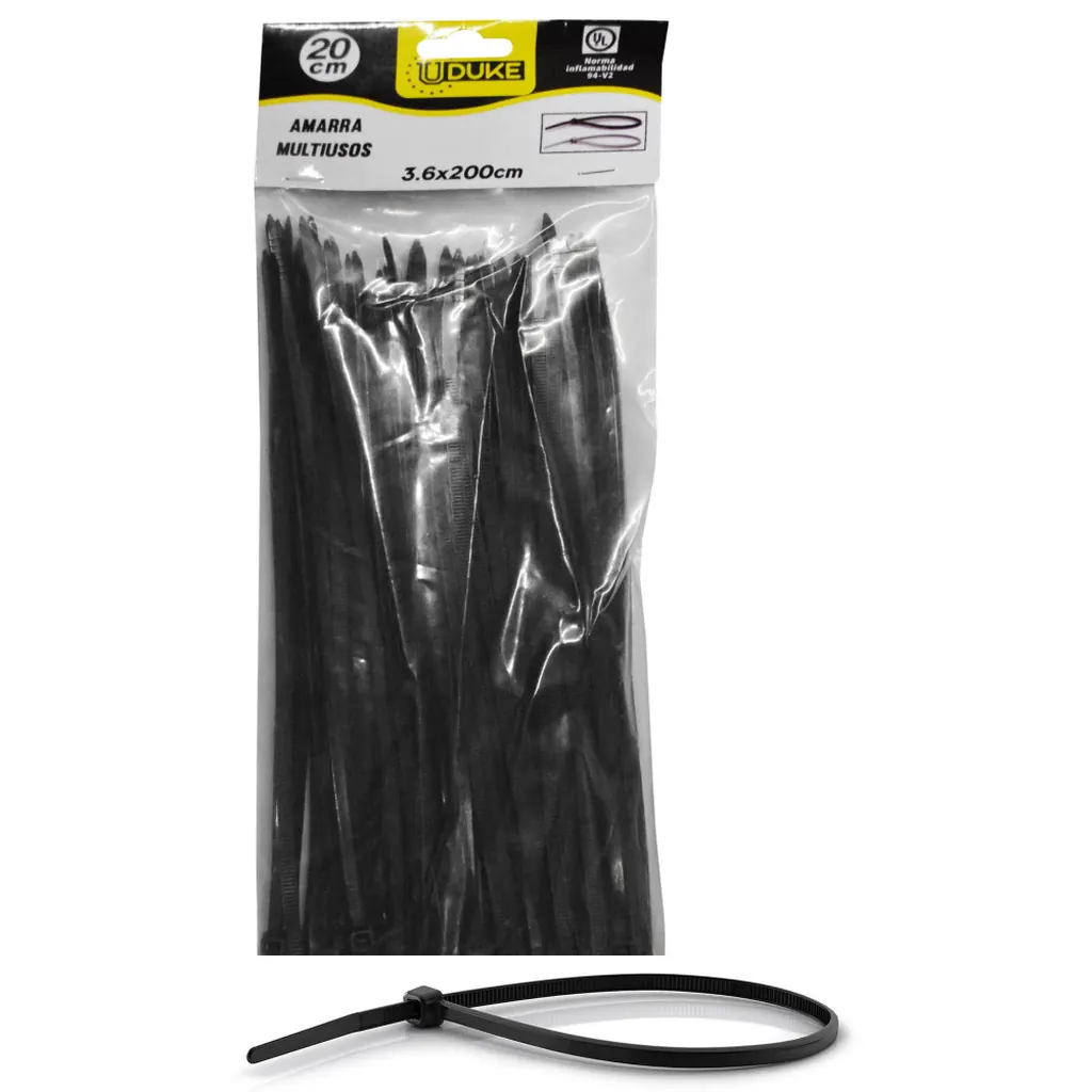 AMARRA PLASTICA UDUKE NEGRA 3.6X200MM (20 CM) (100 UNDS) (HT70033)