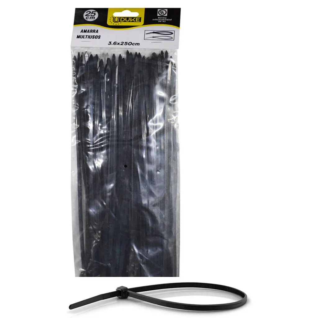 AMARRA PLASTICA UDUKE NEGRA 3.6X250MM (25 CM) (100 UNDS) (HT70034)