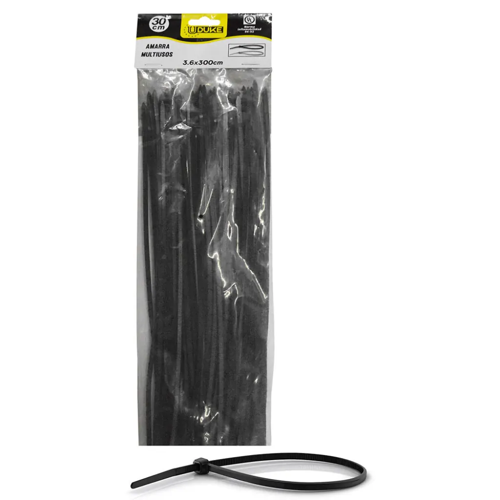 AMARRA PLASTICA UDUKE NEGRA 3.6X300MM (30 CM) (100 UNDS) (HT70035)