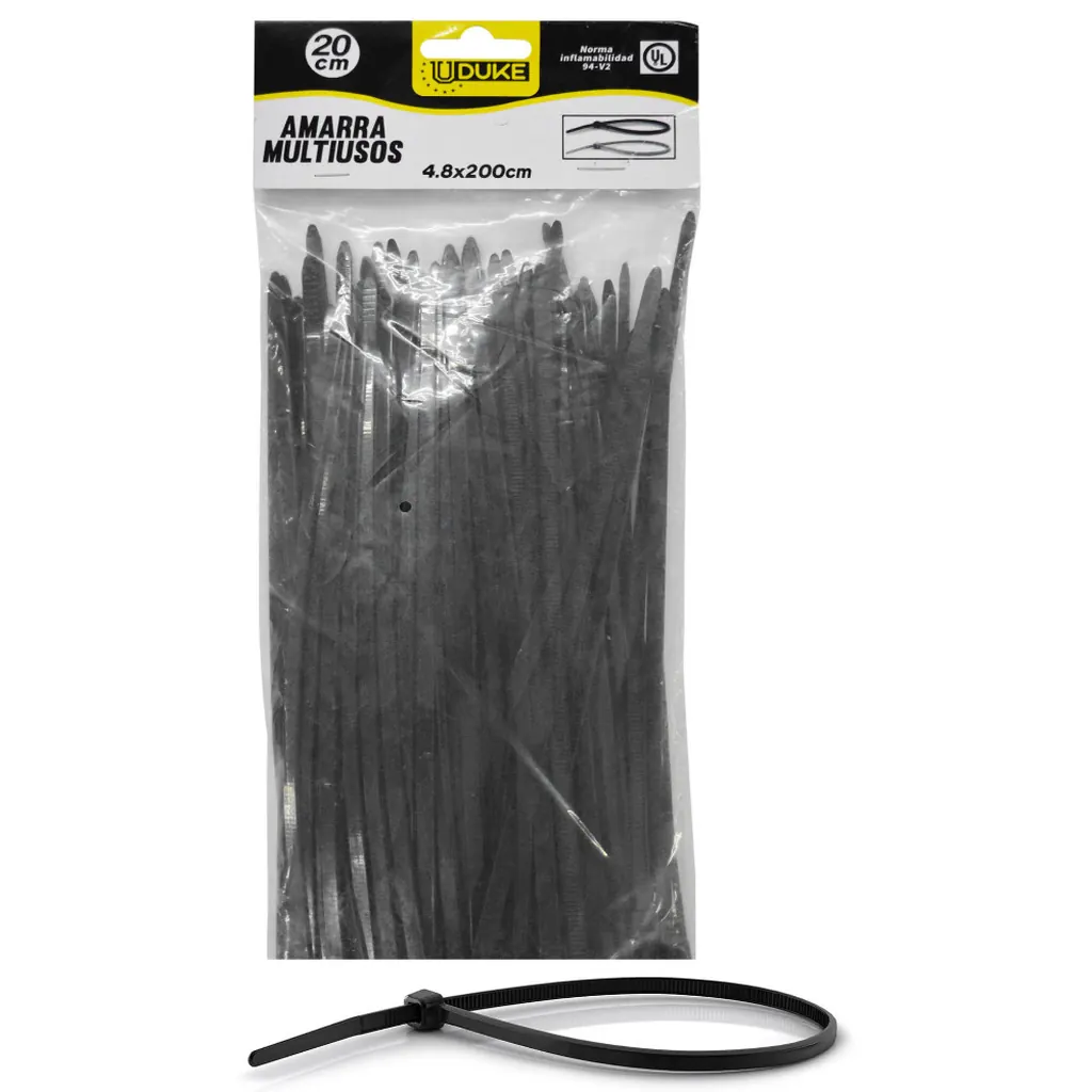 AMARRA PLASTICA UDUKE NEGRA 4.8X200MM (20 CM) (100 UNDS) (HT70036)