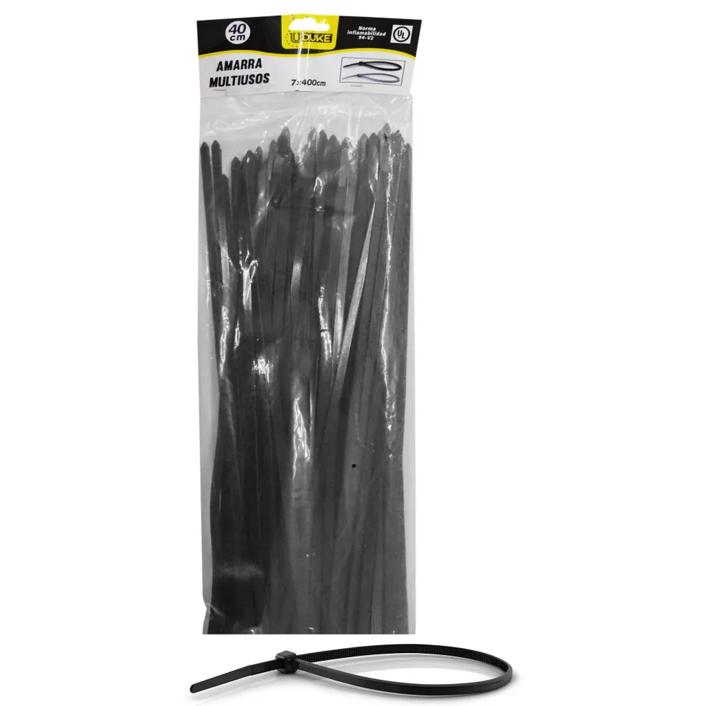 AMARRA PLASTICA UDUKE NEGRA 7X400MM (40 CM) (100 UNDS) (HT70045)