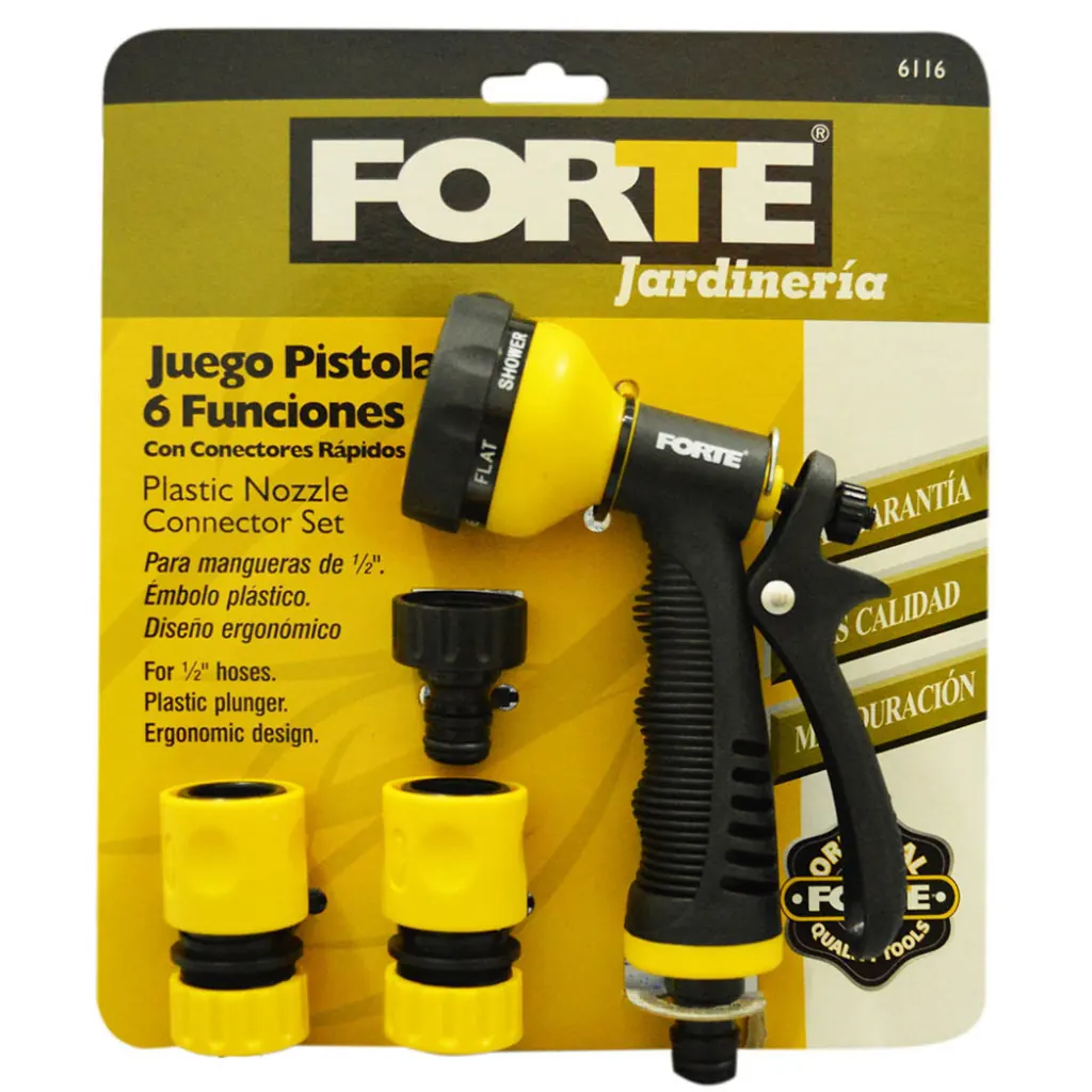 PISTOLA MANGUERA 6 CHORROS FORTE CON CONECTORES RAPIDOS (6116)