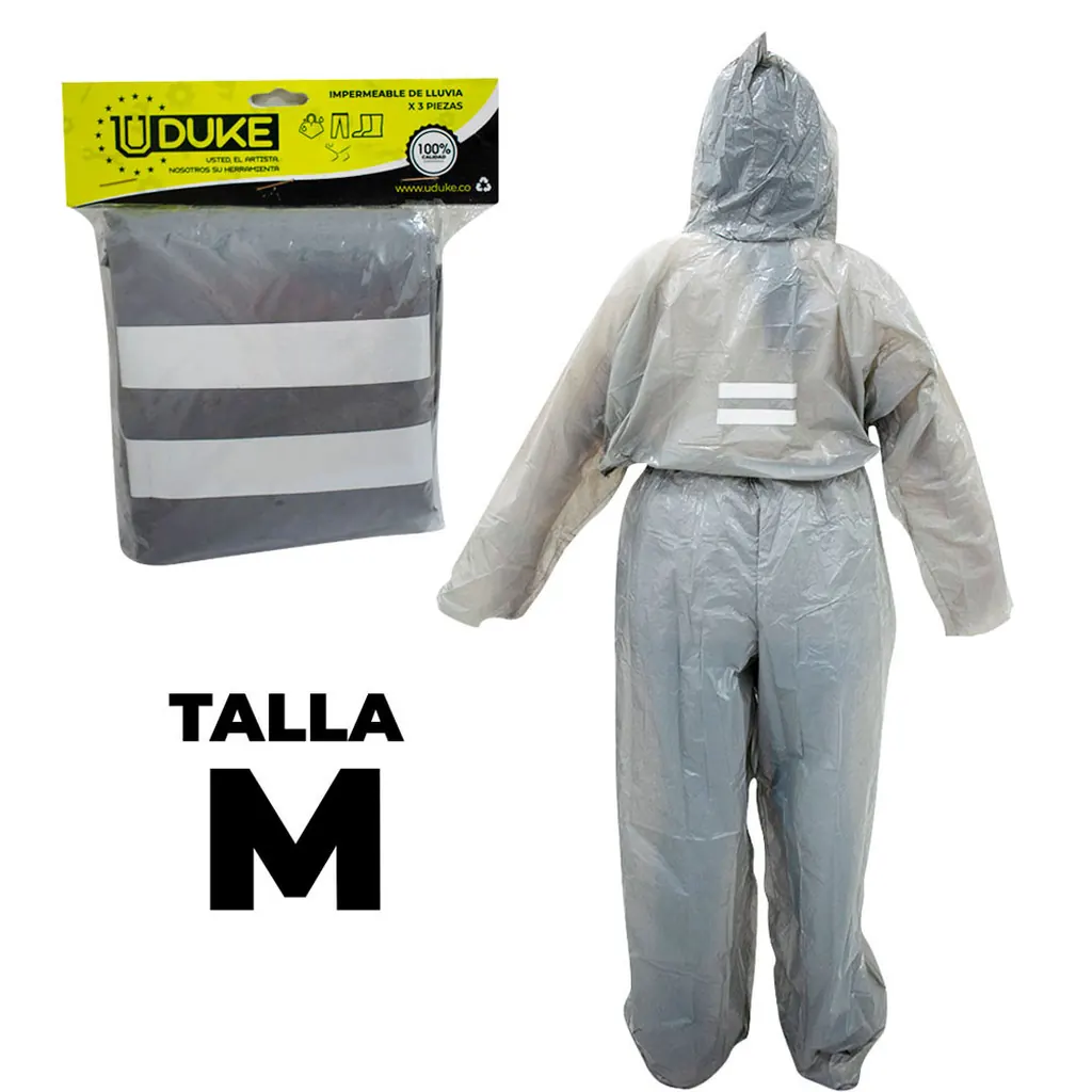 IMPERMEABLE PARA MOTO PLASTICO COMPLETO REFLECTIVO CON SOLAPA TALLA M