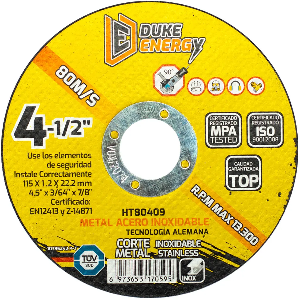 DISCO 4 1/2 CORTE METAL ACERO INOX 2 EN 1 DUKE ENERGY TECNOLOGIA ALEMANA (HT80409)