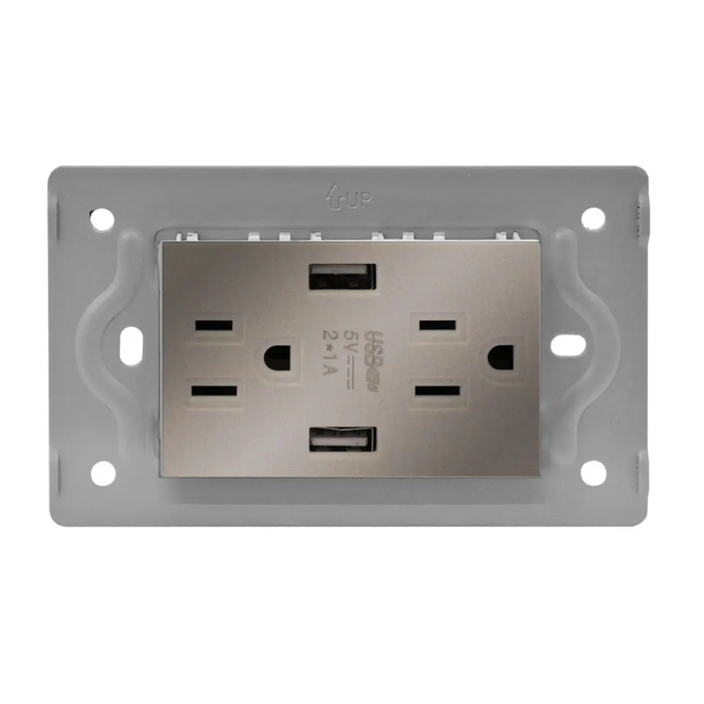 TOMA DOBLE + 2 USB LUXOR GRIS INTERCAMBIABLE SIN TAPA DUKE ENERGY (V3-032)