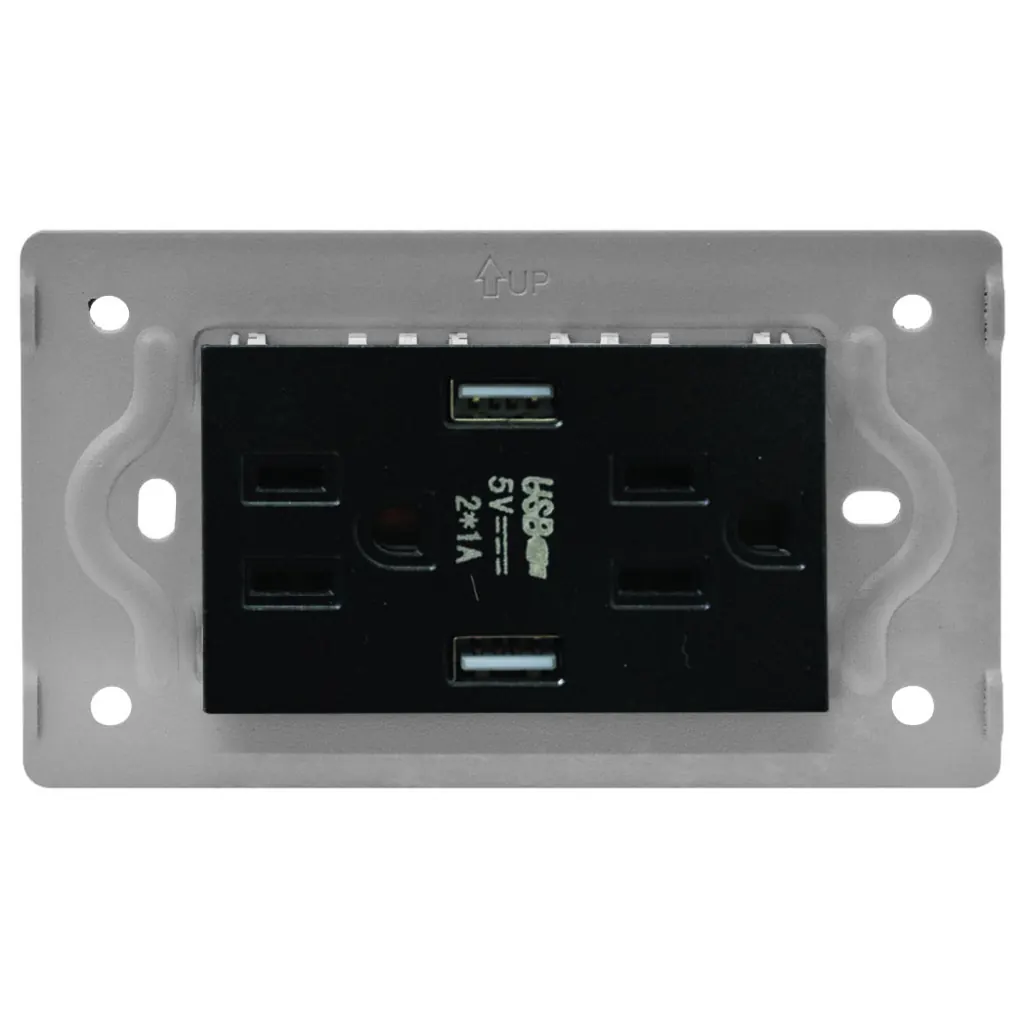 TOMA DOBLE + 2 USB LUXOR NEGRA INTERCAMBIABLE SIN TAPA DUKE ENERGY (V17-032)
