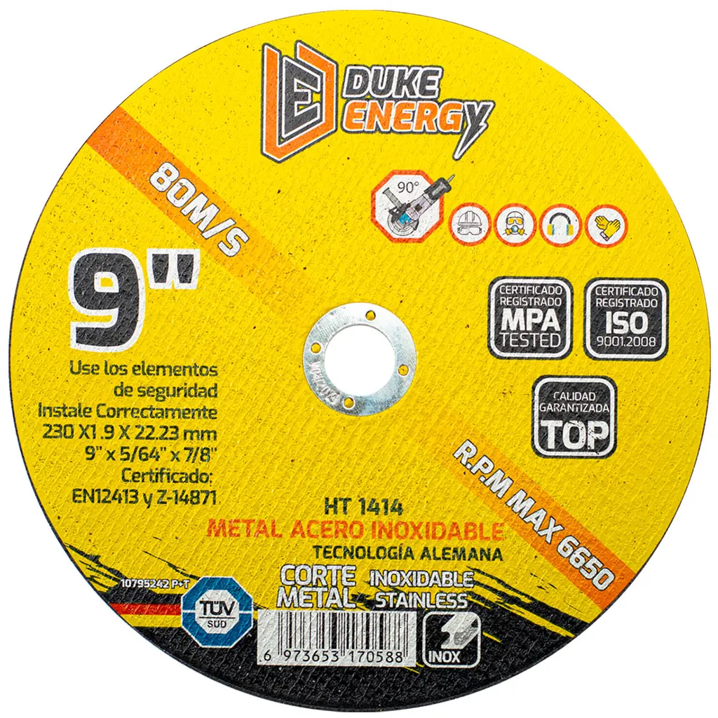 DISCO 9" CORTE METAL ACERO INOX 2 EN 1 DUKE ENERGY TECNOLOGIA ALEMANA (230X1.9X22.23MM) (HT1414)