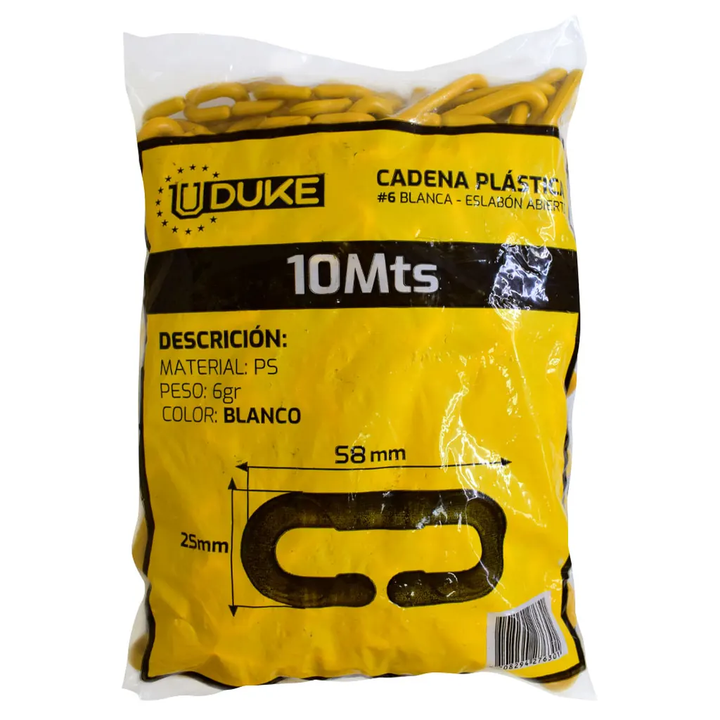 CADENA PLASTICA # 6 AMARILLA ESLABON ABIERTO X 10 MTS UDUKE