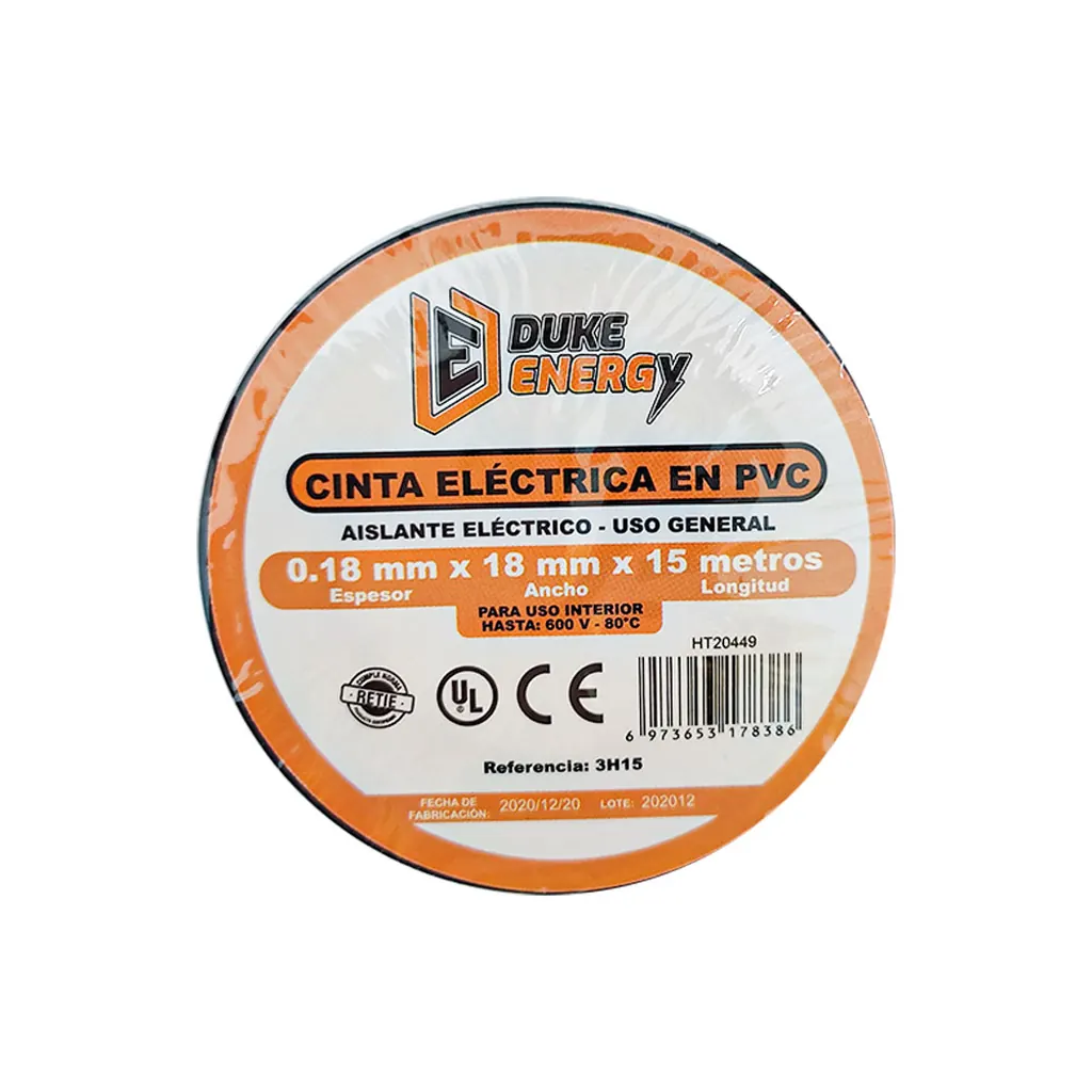 CINTA AISLANTE DUKE ENERGY GRANDE ORIGINAL (0.18MM X18MM X15 MTS)(HT20449)