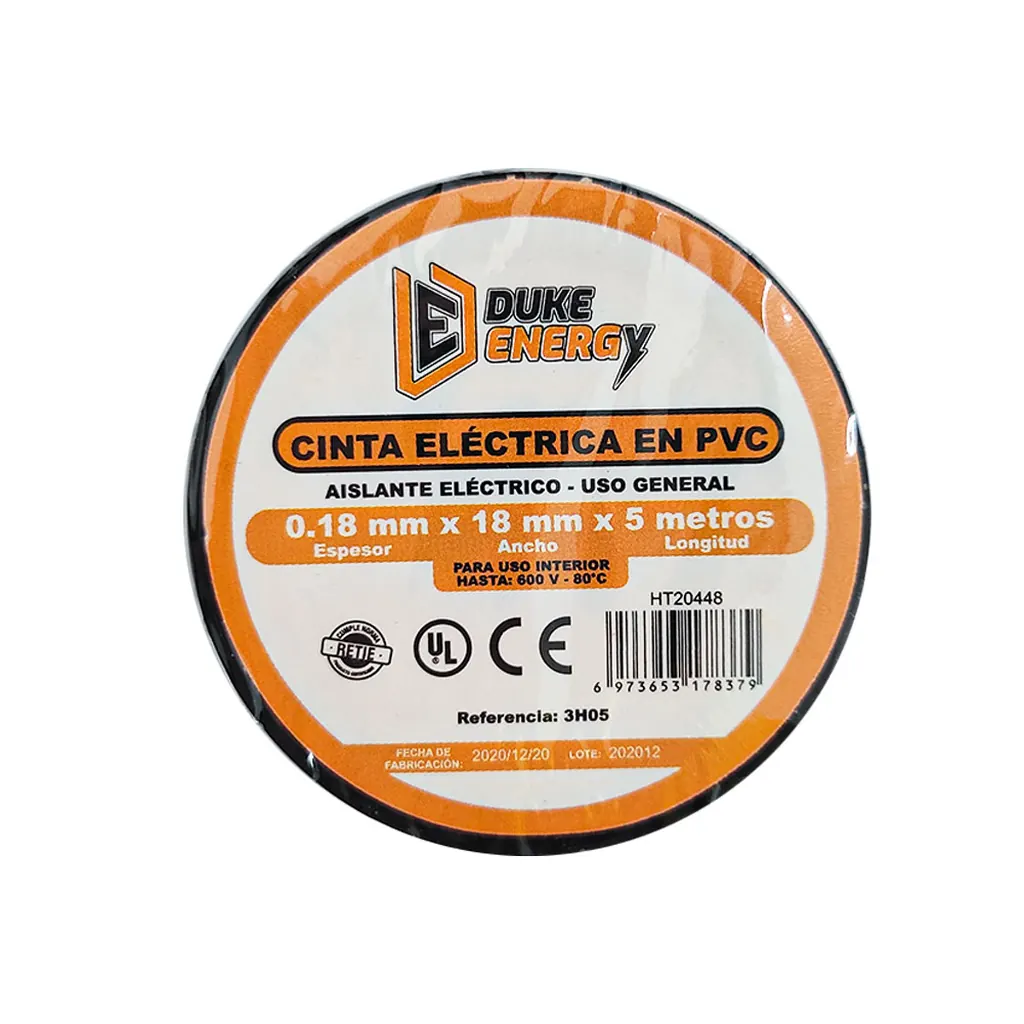 CINTA AISLANTE DUKE ENERGY PEQUENA ORIGINAL (0.18MM X18MM X5 MTS) (PAQ X10)(HT20448)