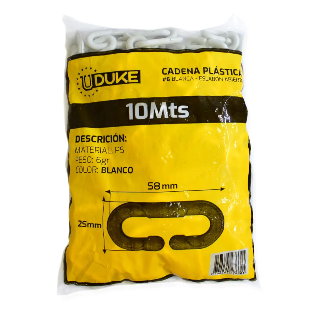 CADENA PLASTICA 6 BLANCA ESLABON ABIERTO X 10 MTS UDUKE