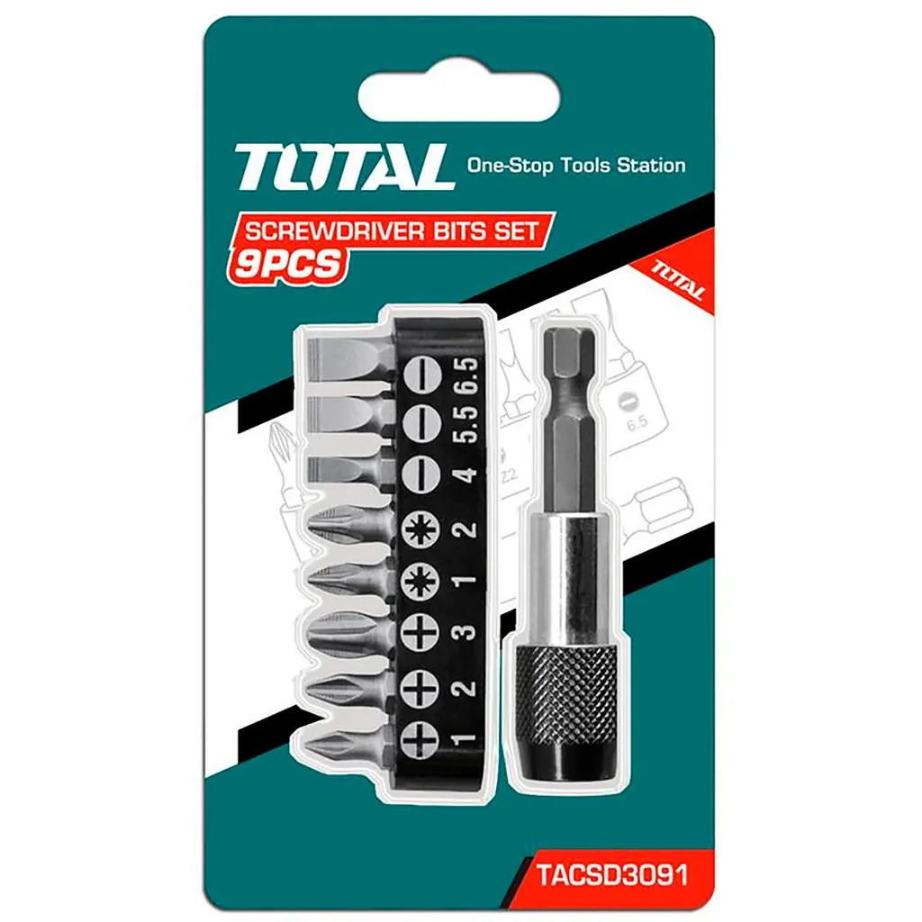 JUEGO DE PUNTAS DESTORNILLADOR IMANTADAS X9PCS CON ADAPTADOR TOTAL (TACSD3091)