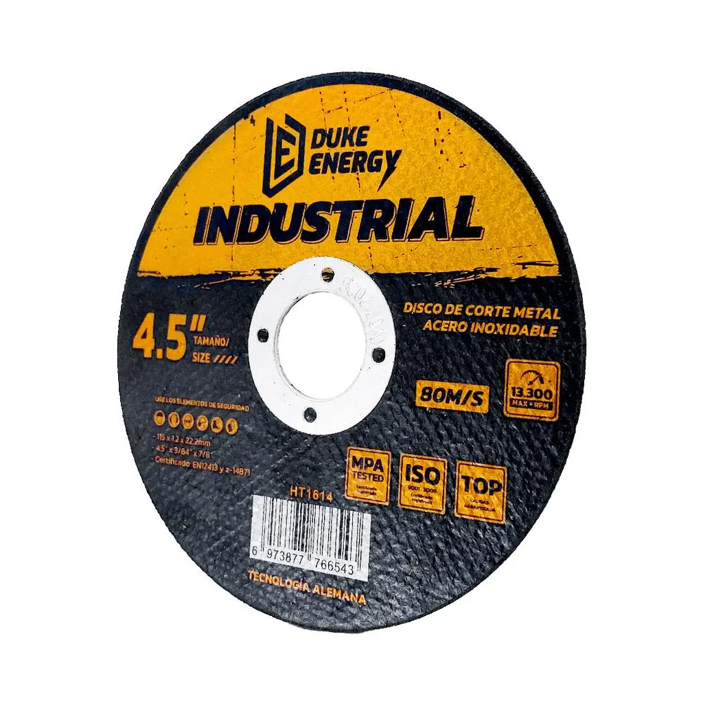 DISCO 4 1/2 CORTE METAL ACERO INOX INDUSTRIAL DUKE ENERGY (HT1614)