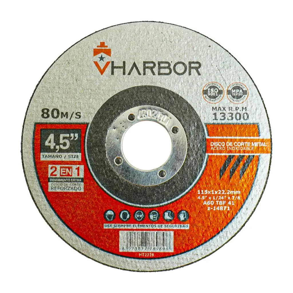 DISCO 4 1/2" CORTE METAL ACERO INOX VHARBOR(115X1X22.2MM) (HT2228)
