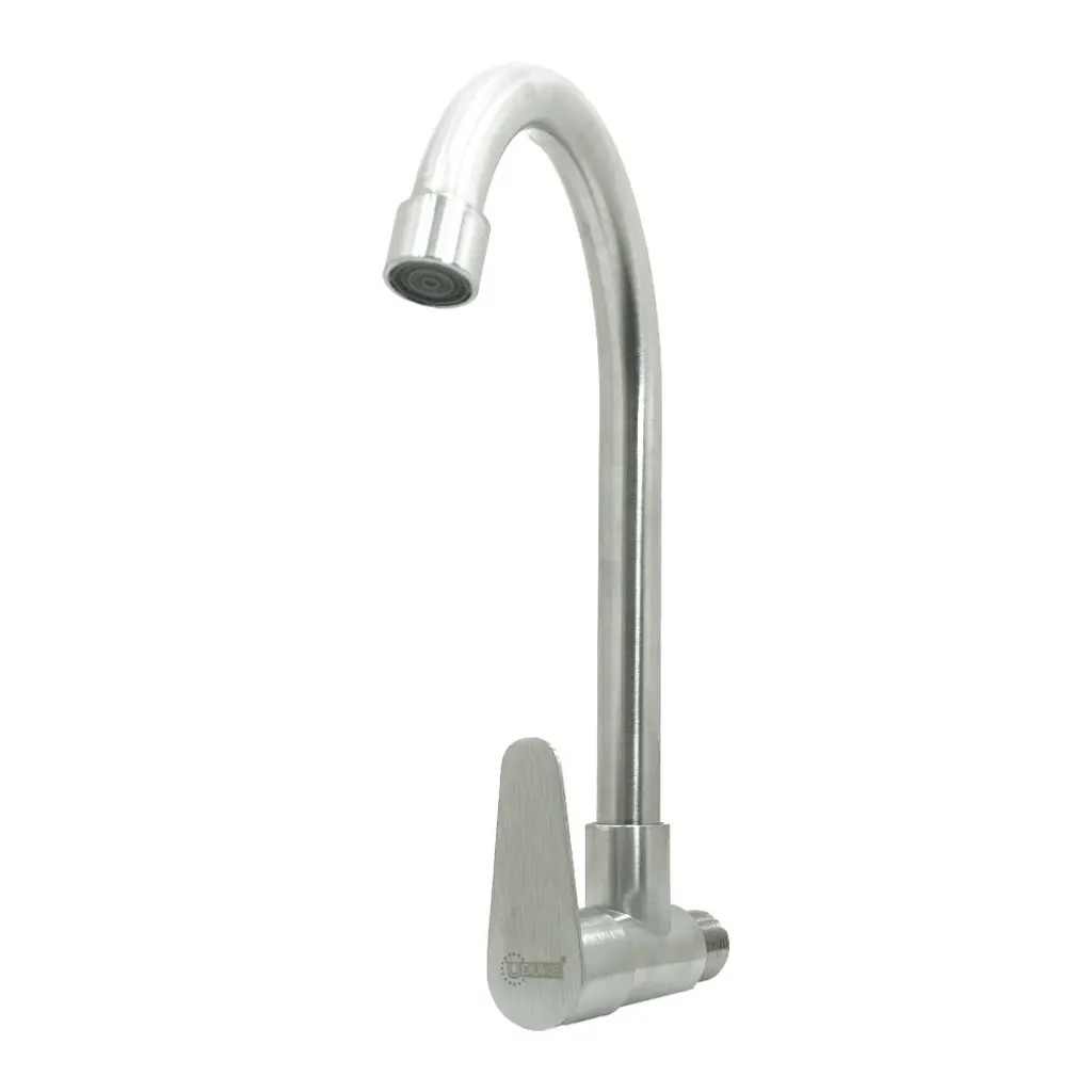 LLAVE LAVAPLASTOS CUELLO GANSO PARED ALETA ACERO INOXIDABLE SATINADA UDUKE (HT2044)
