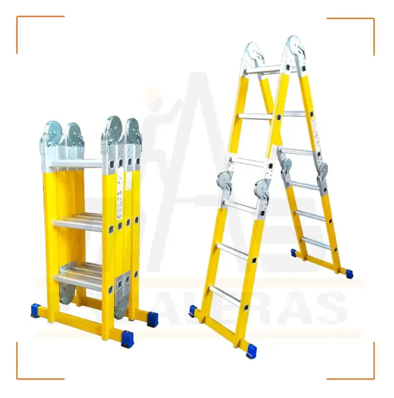 ESCALERA MULTIPOSICIONES EN FIBRA DE VIDRIO AMARILLA 16 PELDAÑOS (SIN PLATAFORMA)(4.8 MTR)(150 KILOS)(HT3180)