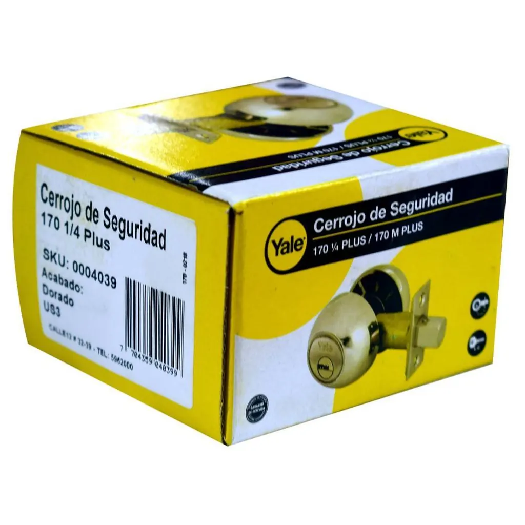 CHAPA CERROJO SEGURIDAD YALE 170 1/4 LLAVE PUNTO DORADA (4039)