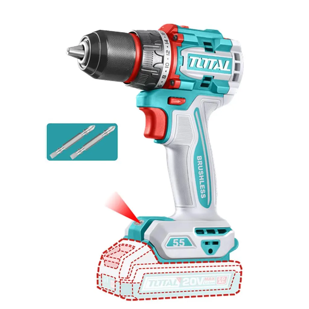 TALADRO INALAMBRICO 1/2" 20V 55 N.M CARGADOR Y BATERIA NO INCLUIDO SUPER TOTAL (TDLI205581)