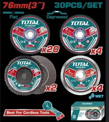 JUEGO DE DISCOS DE CORTE Y PULIR 3" X 30 PZS SUPER TOTAL (TAC97630)