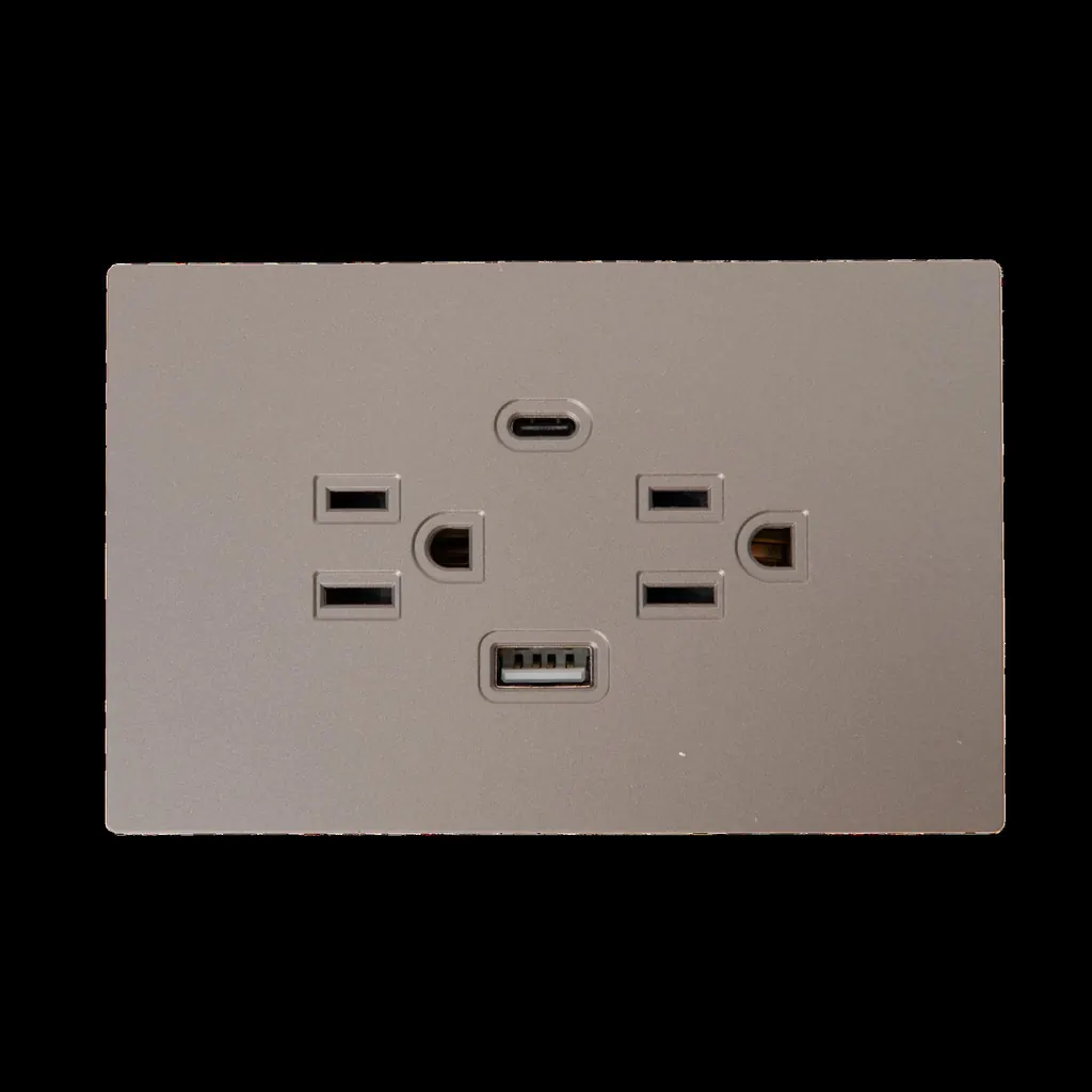 TOMA DOBLE + TIPO USB + TIPO C TERRA GRIS UDUKE (V8-032)