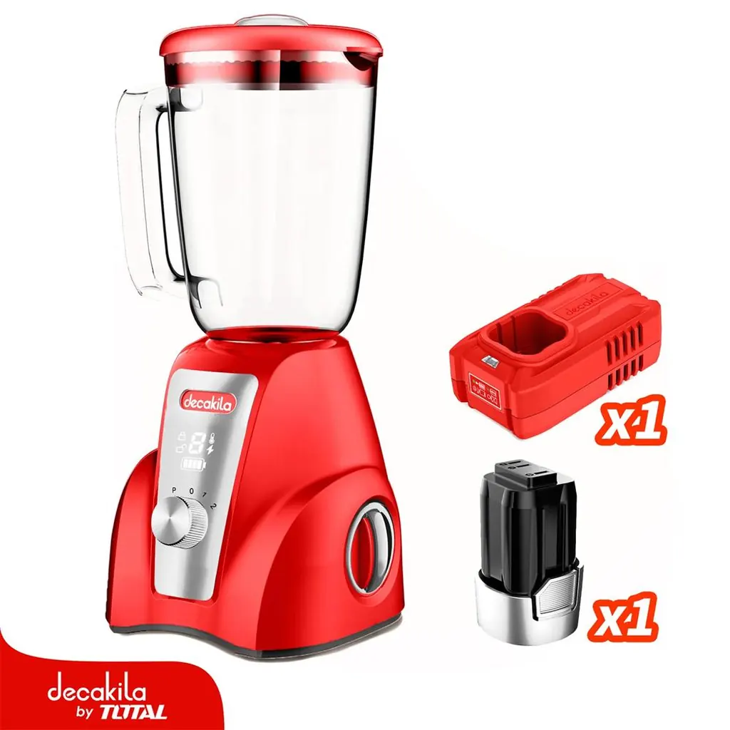 LICUADORA INALAMBRICA 16V 1.5L VASO VIDRIO INCLUYE BATERIA Y CARGADOR DECAKILA (KUJB052R)