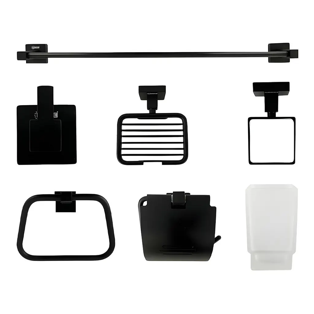 KIT ACCESORIOS PARA BAÑO X 6 PIEZAS NEGRO UDUKE (HT3393)