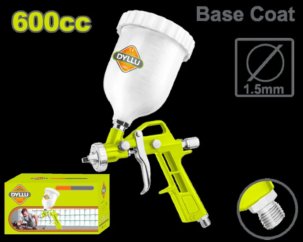 AEROGRAFO 600CC VASO PLASTICO BOQUILLA 1.5MM ALTA PRESION ENCHUFE RAPIDO DYLLU (DTGA1504)