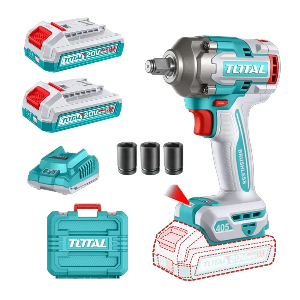 PISTOLA IMPACTO INALAMBRICA 1/2" 20V 405 NM INCLUYE 3 COPAS 17,19,21, 2 BATERIAS 1 CARGADOR INDUSTRIAL SUPER TOTAL (UTIWLI2045)