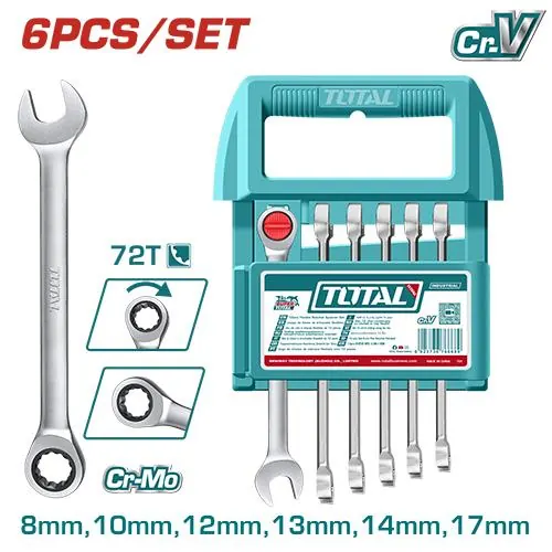LLAVE MIXTA CON RACHE 8 - 17 MM JUEGO X 6 PZS INDUSTRIAL SUPER TOTAL (THT103RK066)