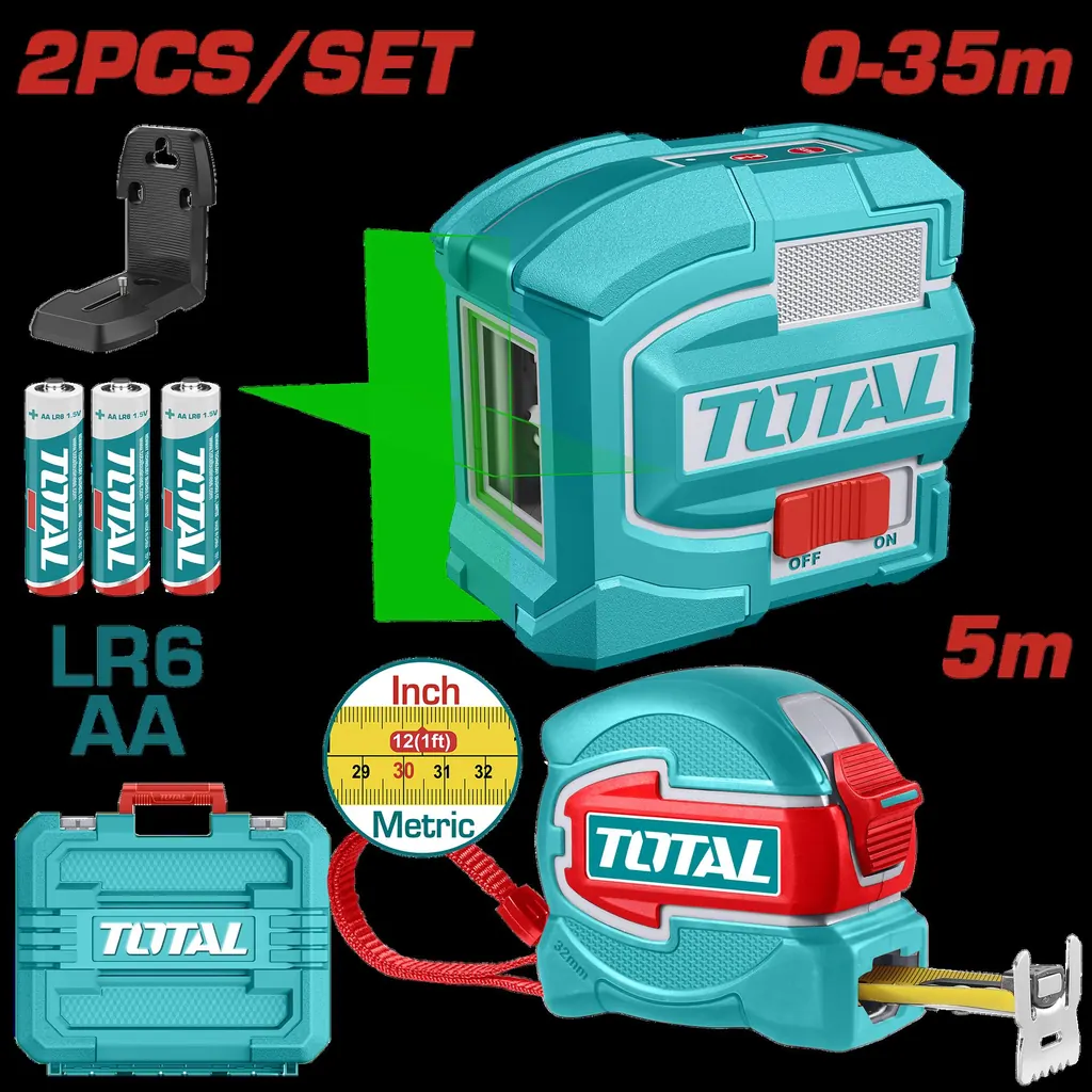 KIT NIVEL LASER 0-35M LUZ VERDE 2 LINEAS + METRO 5MINDUSTRIAL SUPER TOTAL (TLL680081)