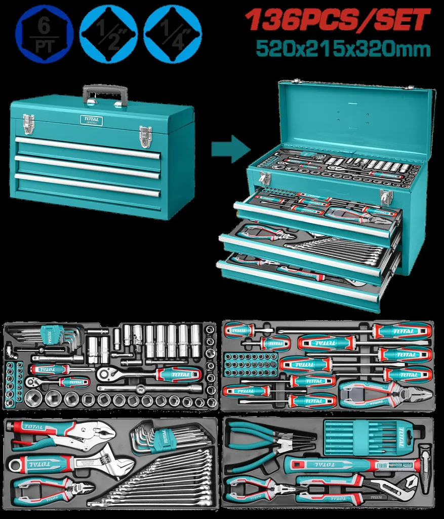 CAJA HERRAMIENTA METALICA INCLUYE 136 PZS INDUSTRIAL SUPER TOTAL (THTCS351367)