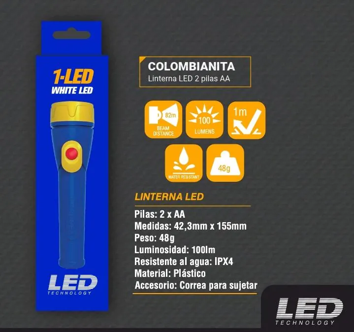 LINTERNA TRONEX COLOMBIANITA 1 LED 100 LUMENES PLASTICA (PILA AA) (TRL25LR6PLBL)