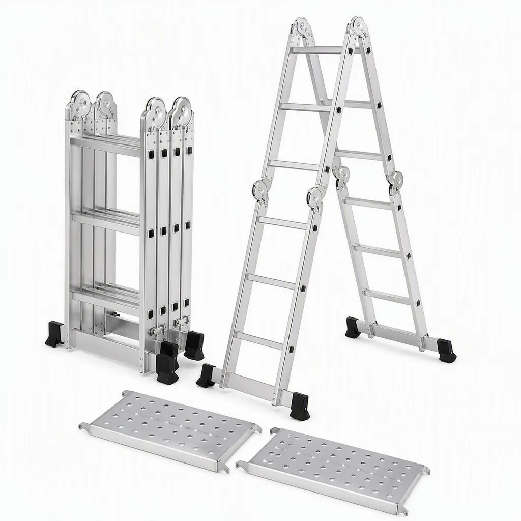 ESCALERA MULTIPOSICIONES CON PLATAFORMA 12 PELDAÑOS (ALTURA 3.37 MTRS) (150 KLS) (FR-4X3M)