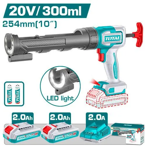 PISTOLA CALAFATEO 10'' INALAMBRICA 20V INCLUYE 2 BATERIAS 2.0AH Y CARGADOR INDUSTRIAL TOTAL (UTCGLI20021)