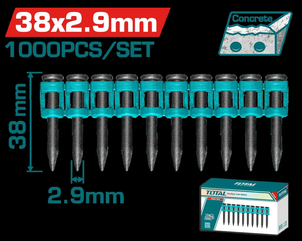 CLAVOS DE DISPARO CONTINUO 38X2.9MM PARA CONCRETO SUPER TOTAL (TAC02381)(CAJA POR 1000)