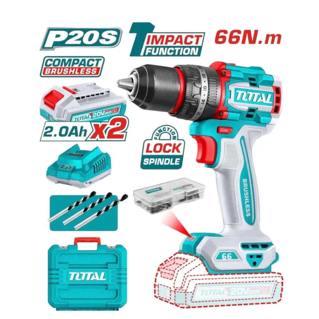 TALADRO INALAMBRICO PERCUTOR 1/2" TOTAL