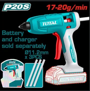 PISTOLA SILICONA 20V INCLUYE 3 BARRAS BATERIA Y CARGADOR SE VENDEN POR SEPARADO SUPER TOTAL (TGGLI2003)