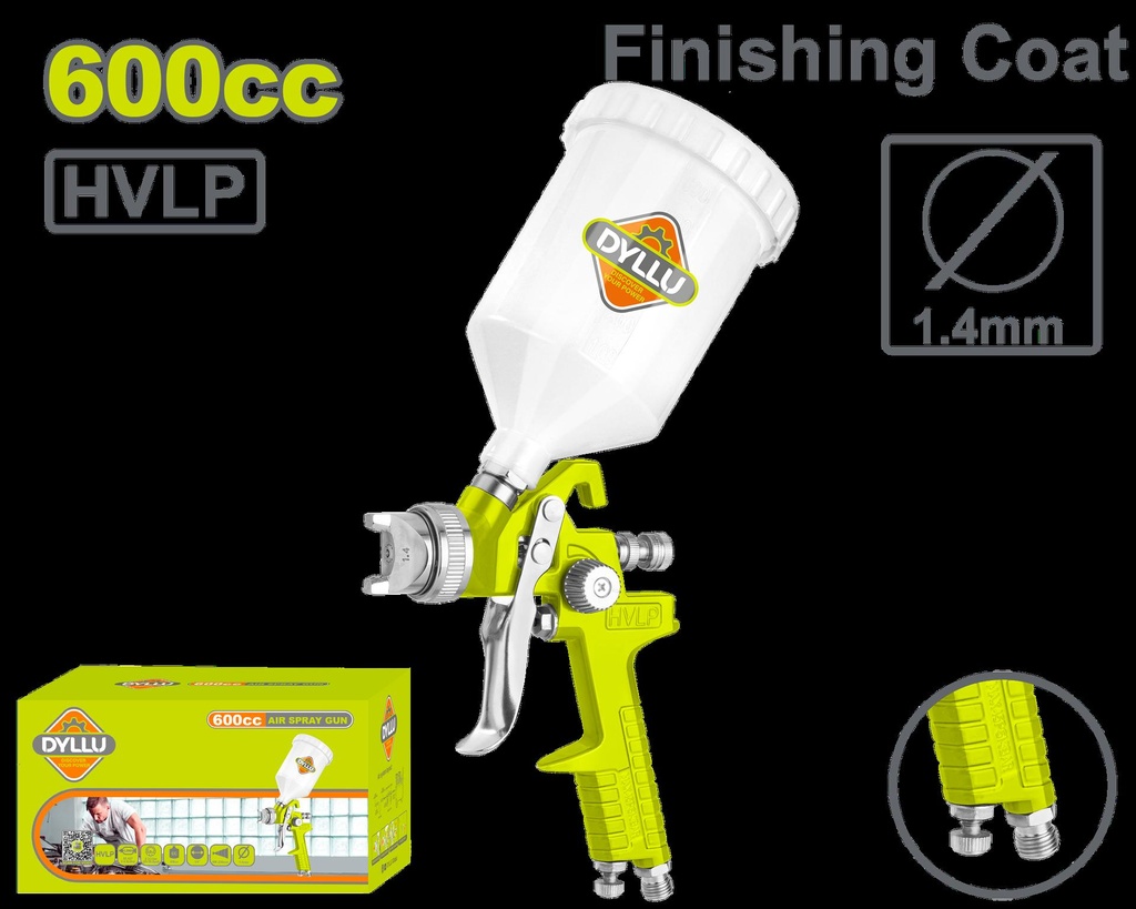AEROGRAFO 600CC VASO PLASTICO BOQUILLA 1.4MM ALTA PRESION DYLLU (DTGA1506)