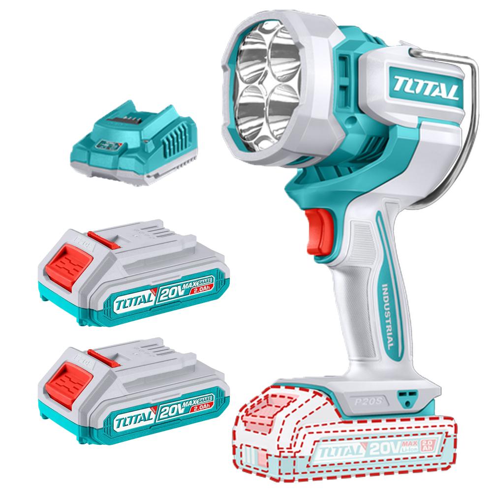 LAMPARA DE TRABAJO INALAMBRICA 20V 2500 LUMENES INCLUYE 2 BATERIAS 2.0 AH Y CARGADOR INDUSTRIAL SUPER TOTAL (UTWLI20887)