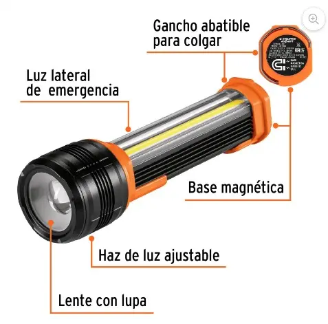 [I13415] Linterna recargable con luz emergencia, 480lm, Truper Expert 