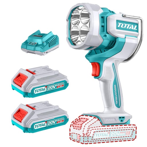 [23231] LAMPARA DE TRABAJO INALAMBRICA 20V 2500 LUMENES INCLUYE 2 BATERIAS 2.0 AH Y CARGADOR INDUSTRIAL SUPER TOTAL (UTWLI20887)
